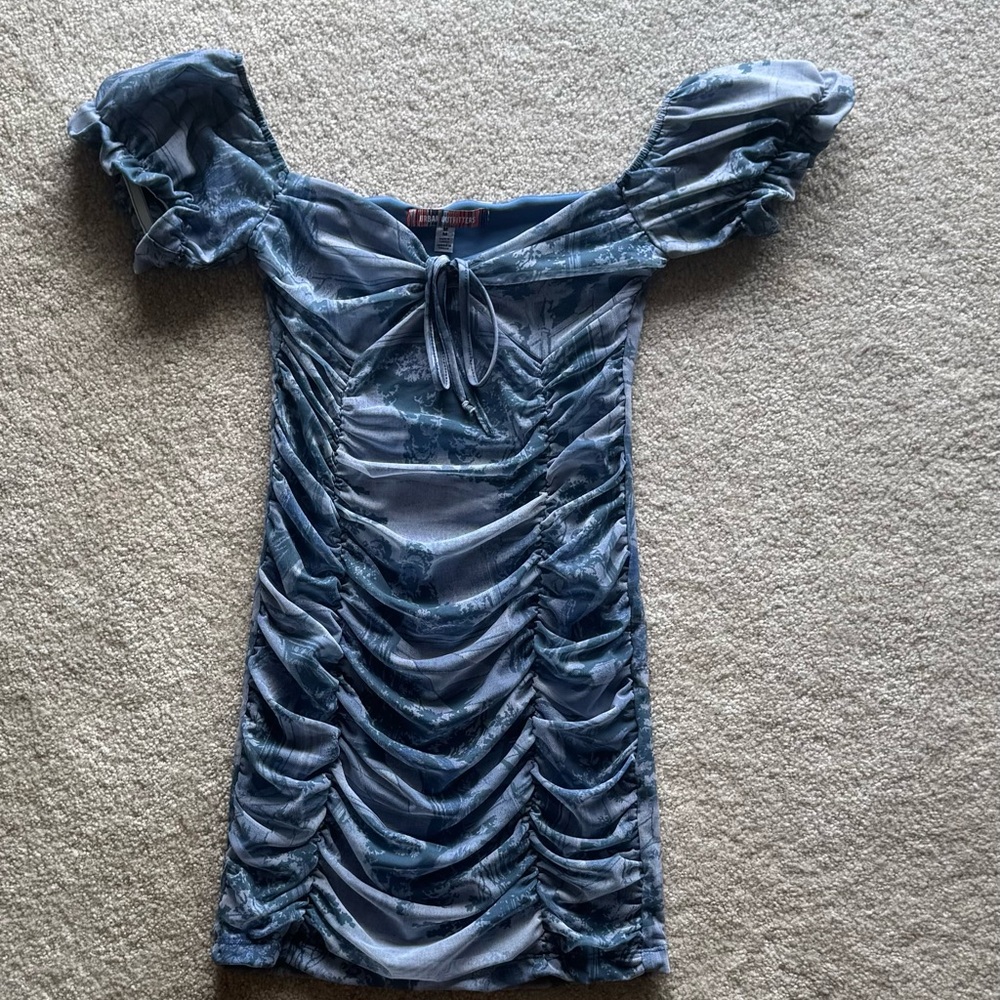 OU Mesh-Sleeve Party Dress Blue Multi